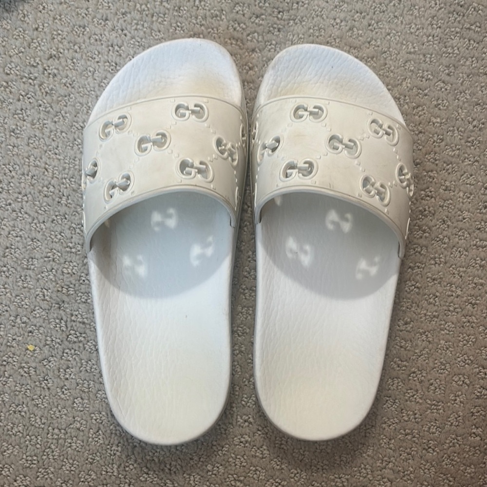 White Slide Sandals with Logo